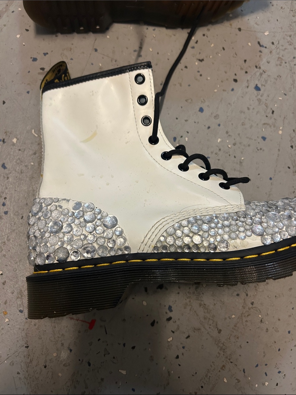 White Crystal-Embellished Combat Boots - Women - Picture 3 of 7